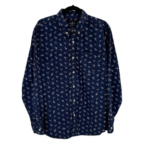American Eagle Men's Navy Floral Print Button-Down Shirt Size XL Casual Stylish - Picture 1 of 12